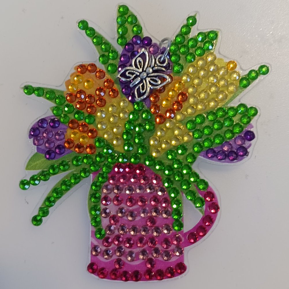 Flower pot magnet with metal butterfly charm